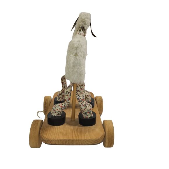 Vintage Wooden Painted Lamb Sheep Pull Toy Wheels Handmade Folk Art 1981 12" - Picture 6 of 16